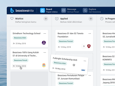 Beasiswakita - User Board application board clean concept dashboard grid kanban layout minimal scholarship simple text trello web design