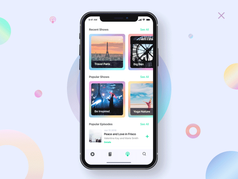 Podcasts App design colorful minimalist mobile mobile app podcast podcasts ui uiux uiuxdesign