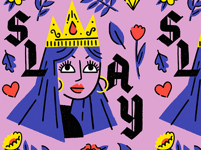 Slay All Day feminist goddess gritty illustration queen royal slay textured woman