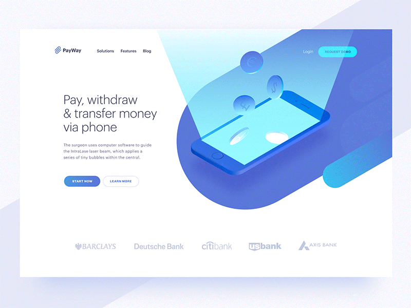 PayWay Landing Page after effects animation fintech hero illustration illustrator interaction isometric landing landing page saas startup storytelling