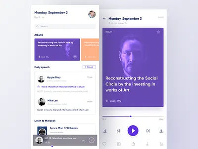 Online Speaking App app clean design layout layouts learning player purple speaking ui
