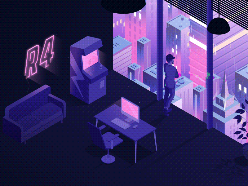R4 Portfolio - Retrowave animated illustration animation dark glitch illustration retro retrowave synthwave website