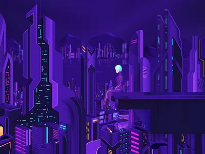 Crpto City bitcoin blockchain character city crypto cryptocurrency girl gradient illustation neon night