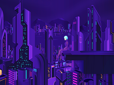 Crpto City bitcoin blockchain character city crypto cryptocurrency girl gradient illustation neon night