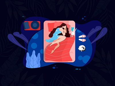 Sleep bed bedroom cat illustration sleep