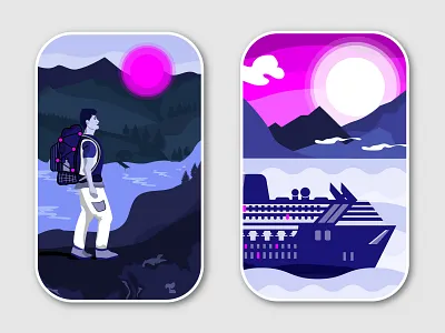 Travel Illustration 5 backpacker backpacking boat cruise cruiser explore illustration men mountains nature ocean river sea sky sunrise sunset travel vector waves