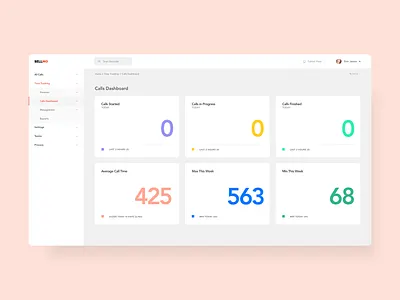 Sellmo Dashboard - Calls Dashboard dashboard design inputs list simple table ui white