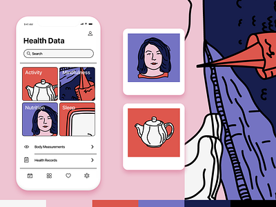 Graphic Experiment app card color girl health icon illustration iphone movie photo polaroid sea teapot ui