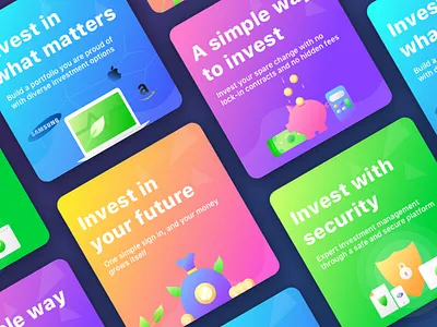 Onboarding Cards for firststep cash create finance firststep investment money onboarding portfolio saving security signin time