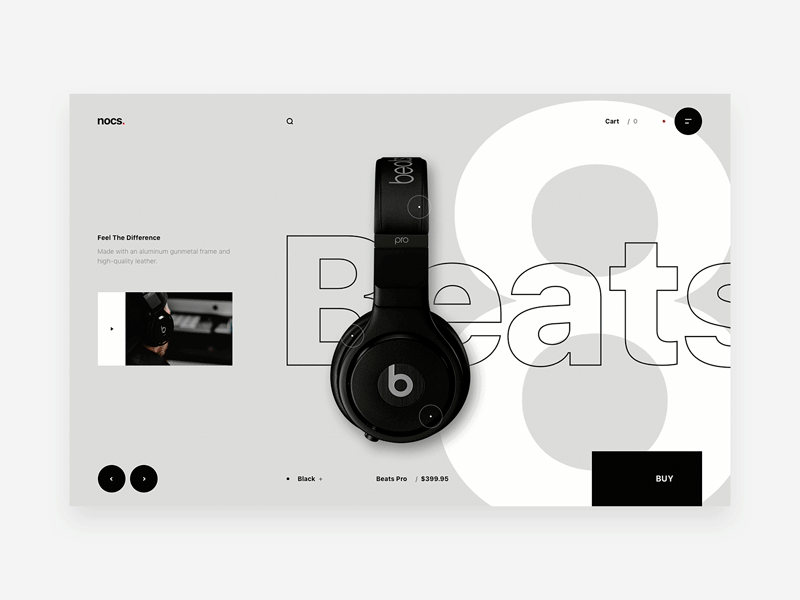 Nocs. clean design headphones interface minimal product shop store ui ux web website
