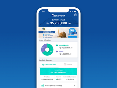 tanamduit New Dashboard allocation assets bank blue bonds card dashboard finance fintech investing investment ios mutual fund portfolio tanamduit ui