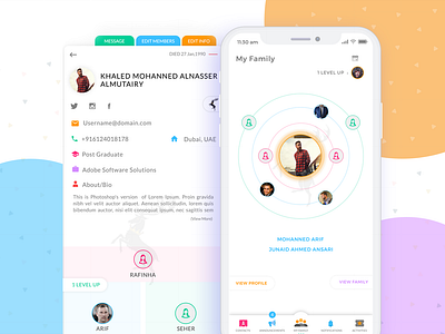 Family App app application design bio circles color dashboard family graph info interface design profile relations statistic uidesign userprofile