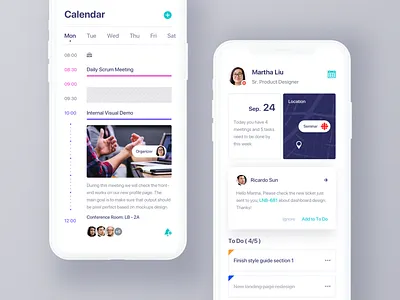 Calendar App. app calendar clean dashboard date hiwow list map message mobile notification profile