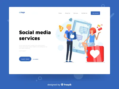 Social media services blue charachter design illustration landing landing page page web website