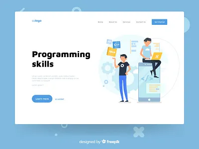 Programming skills character design illustration landing landing page page programming skills web website