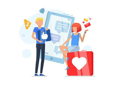 Social media services - illustration blue charachter design illustration landing landing page page simple web website