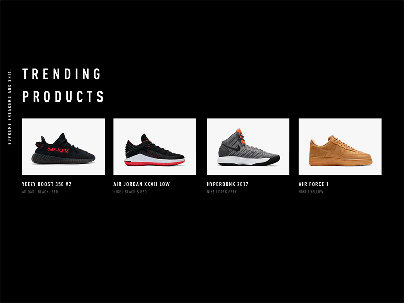 Products transition black clean dark design design app interaction interface minimal motion product gallery products simple sneakers transition ui ui ux ui ux design ux web website