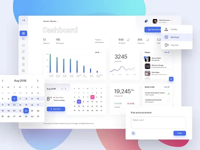 School Management Dashboard 3d calendar chrat cinema 4d graph login stats ui ux