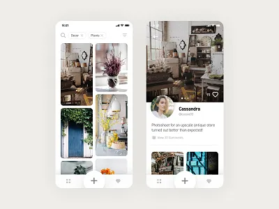 Interior Design Discovery App decor grid home interior ios iphone masonry mobile profile ui ux