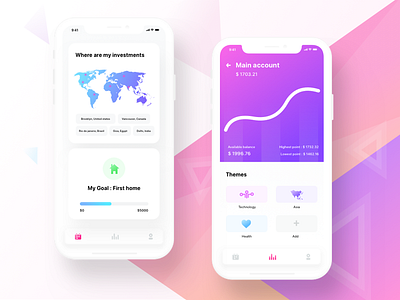Investment app prototype balance design firststep graph home icon illustration investment map profile technology user