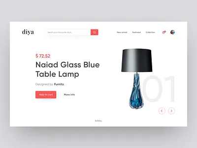 Diya - Shopping Web Hero Section cart clean lamp minimal product search bar shop shopping ui ux web