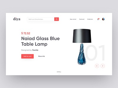 Diya - Shopping Web Hero Section cart clean lamp minimal product search bar shop shopping ui ux web