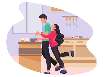 Love House 2 boy design girl green house illustration kitchen lover red sweetheart ui vector illustration