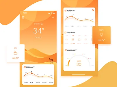 UI100Day-04 Weather app camel desert illustration illustrator orange sunny ui ui ux ui 100 weather weather forecast yellow