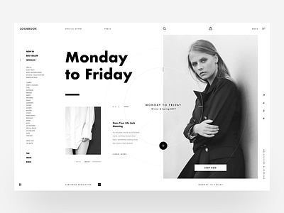 Lookbook :: Black & White black and white circle clean clean layout fashion interaction design interactive landing page minimal models shop design side menu sidenav slide typography ui design userinterface vietnam white woman