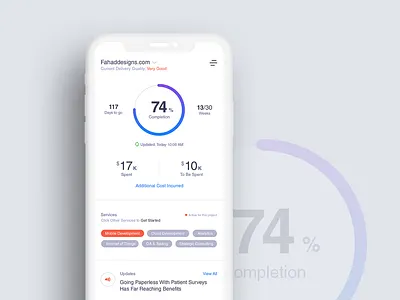 Project Planning & Tracking App - Dashboard V2 companyservices dashboard design easytracking fahaddesigns fd iphone10 iphonex marketingapp projectmanagement promotional trackingapp ui uiux uiux design usefulforclient ux