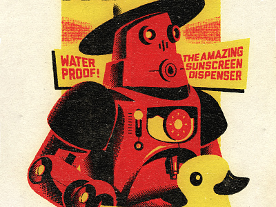 Retro Holiday Robot Illustration duck hat holiday illustration oldschool red robot summer sunscreen texture vintage waterproof