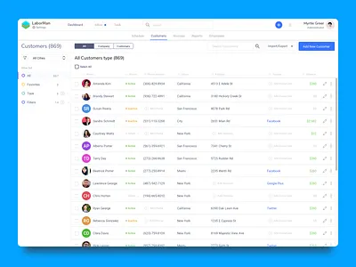 Customer List b2b customers gui gui design interface interface design saas ui ui design user interface
