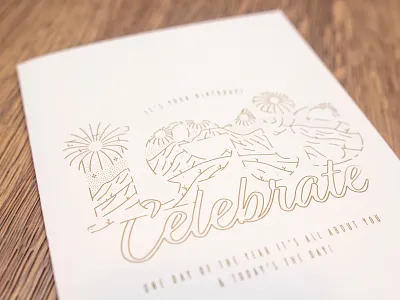 Lets Celebrate Card Dribs birthday card celebrate design fireworks greeting card illustration lines linework monoweight mountains stars