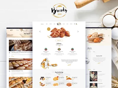Bready 🥐🍞Bakery & Cake layout template for Shop 🥖🥨🌭🍕🥞🌮 bakery bread cup cake cupcake e commerce shop store template design web