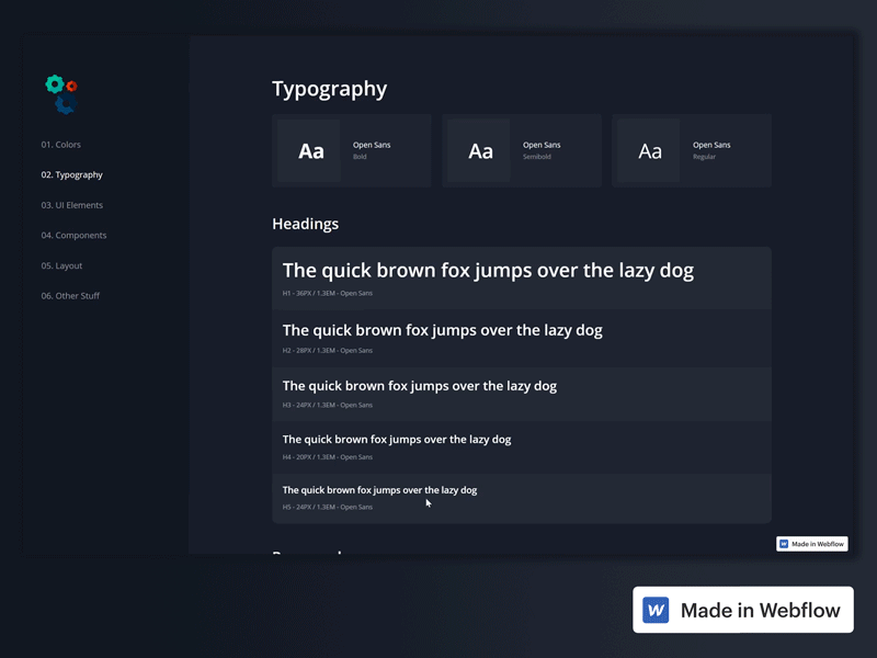 Aaron Iker's Living Style Guide Built in Webflow css html5 style guide styleguide styleguides web design webflow