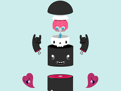 Rock (Inside) Out bones brain cartoon creature cute graphic heart illustration monster skull