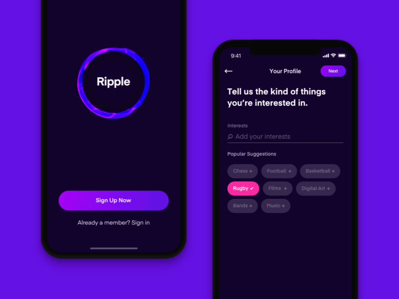 Ripple App Onboarding animation app design motion onboarding ripple toyfight ui
