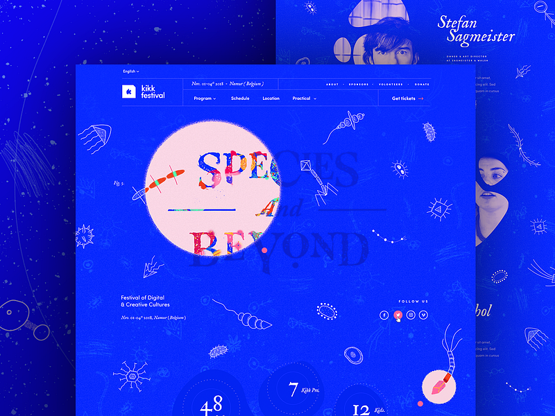 Kikk Festival 2018 - Homepage blue colors design festival illustration kikk webdesign website