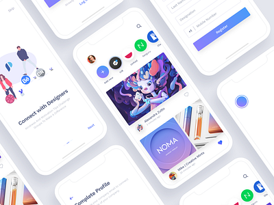 Social App For Designers app clean designer designers free freebie ios11 iphonex listing minimal sketch sketchapp social social app story ui uikit ux