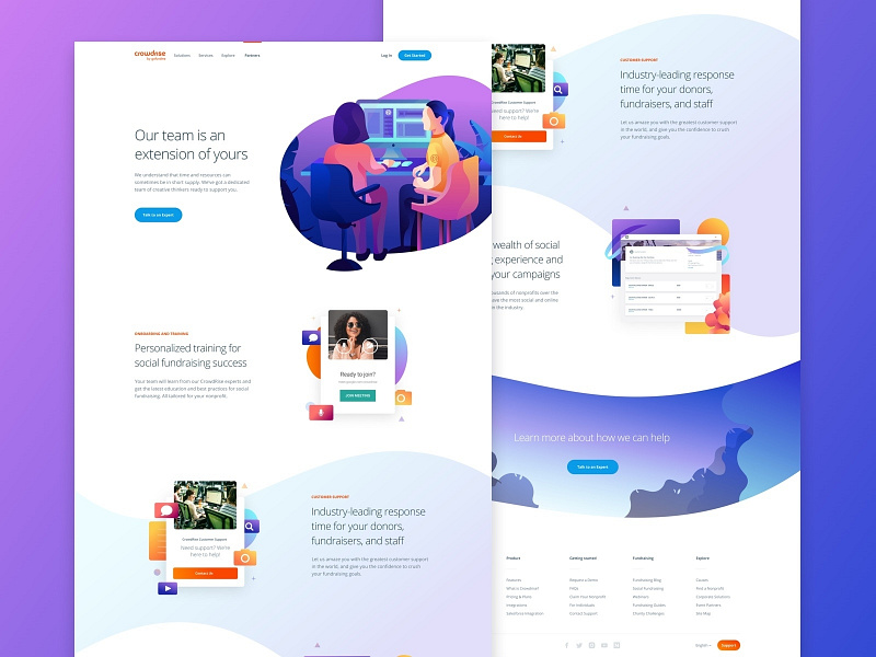 Customer Success Page branding clean customer gofundme gradient hero homepage illustration interface landing minimal mobile product responsive success typography web web design website working
