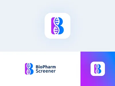 DNA + B mark logo for biotech startup app b blue dna gradient icon icon app letter logo mark