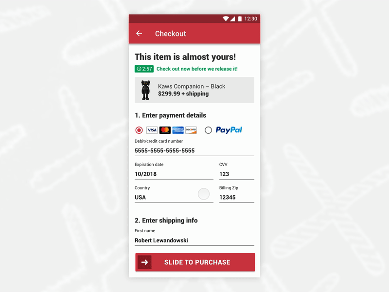 Kaws Companion Error & Success Messages – Daily UI 011 android animation dailyui dailyui011 dailyuichallenge ecommerce error kaws principleapp purchase slide success