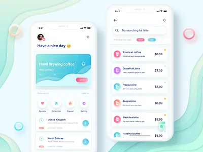 Drink selection concept product app blue clean color design font illustration physical social ui