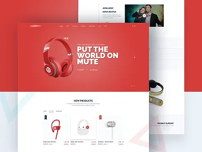 Online shop landing page ecommerce fashion fashion brand fashion headset fashion landing page headphone headset headset landing page landing page minimal clean online shop red shop shop design typography ui uiux ux web design website design