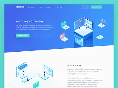 Onsched Use Cases Page illustration isometric landing page management tools marketplace onboarding payment project management saas saas landing page schedule ui design ux design