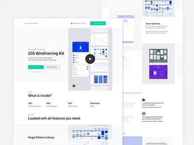 iOS Wireframing Kit - Landing Page appdesign designsystem free icons illustration ios iphone landing page sketch typography userflows ux wireframes