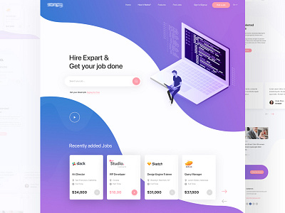 Find your Job & Hire Expart Landing Page app color currency design google gradient hirexpart illustration job job app job cv search social ui ux web