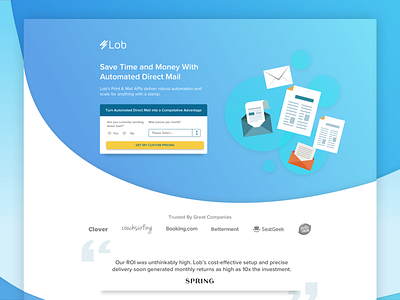 Lob Print & Mail API Landing Page api cro design landing page leadgen saas tech ui ux