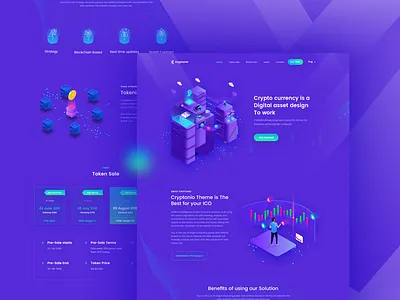 Crypto Currency Landing Page template V-2 bitcoin colorfull crypto currency crypto wallet design gadient ico illustration landing page