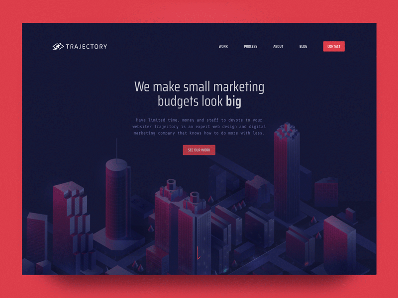 Trajectory Hero Illustration 2.5d agency animation animation after effects atlanta city dark design hero illustration isometric landing page skyline skyscrapers vector